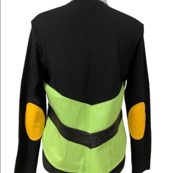 ONE GIRL WHO Multicolor Chevron Leather Patch & Knit Zip Jacket Shacket Sweater - Picture 4 of 12